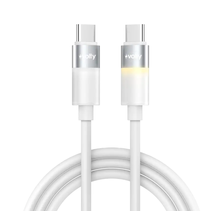 Volty Type-C to Type-C Hızlı Şarj Kablosu | 60W PD, 480 Mbps, 1.2m, Led Gösterge (Beyaz-V0201003)