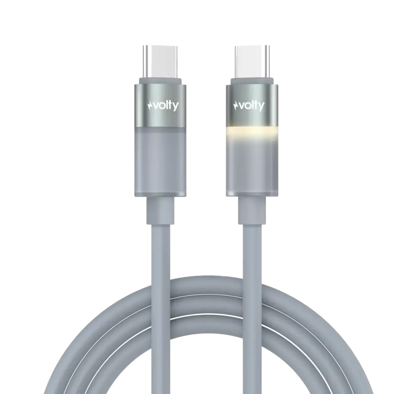 Volty Type-C to Type-C Hızlı Şarj Kablosu | 60W PD, 480 Mbps, 1.2m, Led Gösterge (Gri-V0201004)