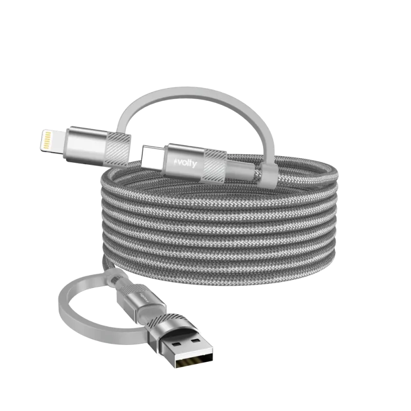 Volty Hızlı Şarj Kablosu 4 in 1 | USB-A/C to Type-C/Lightning, 60W, 1.2m, Manyetik (Gri-V0201008)