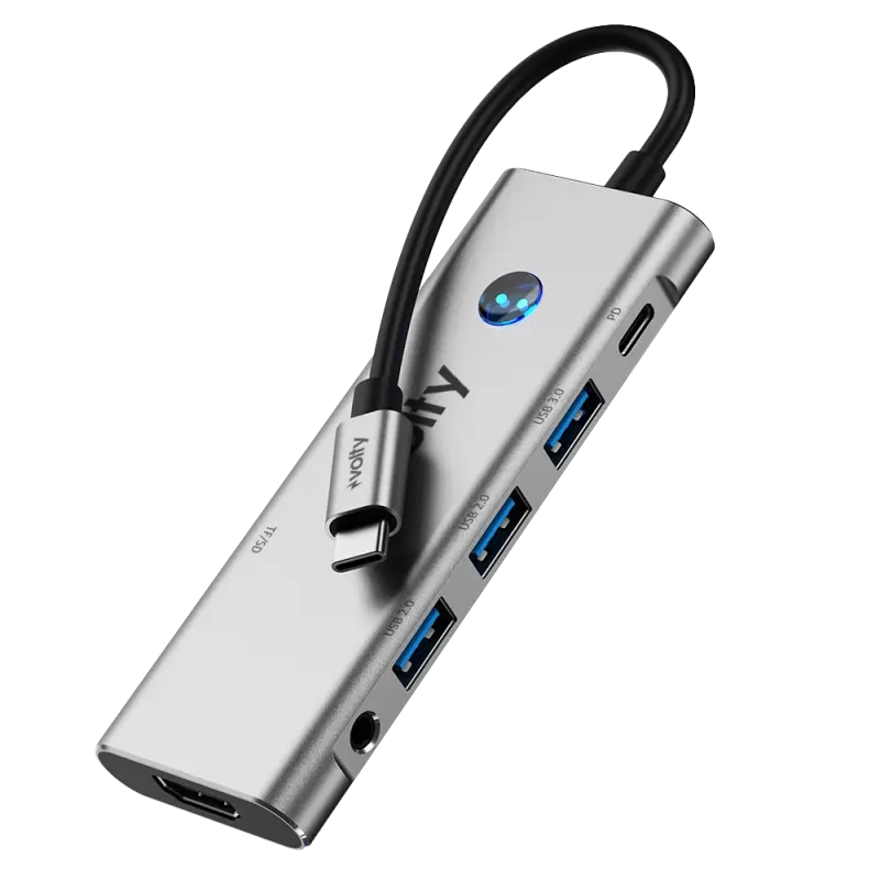Volty Type-C to HDMI Çoğaltıcı Hub 6 in 1 | 4K 60Hz, 100W PD, Ses Portu, SD/TF (V0301006)