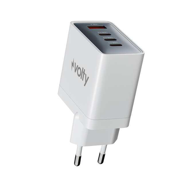 Volty Hızlı Şarj Adaptörü 67W GaN + Type-C Kablo 100W PD | 4 Port, iPhone & Samsung Uyumlu (Beyaz-V0102012)