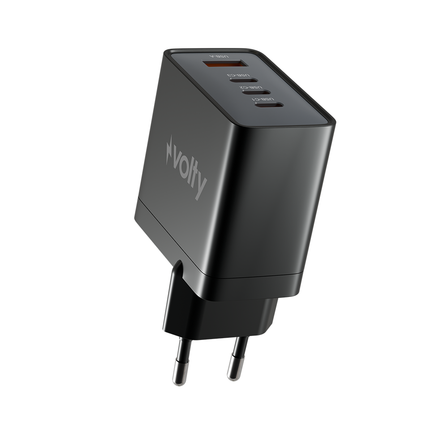 Volty Hızlı Şarj Adaptörü 67W GaN + Type-C Kablo 100W PD | 4 Port, iPhone & Samsung Uyumlu (Siyah-V0102013)
