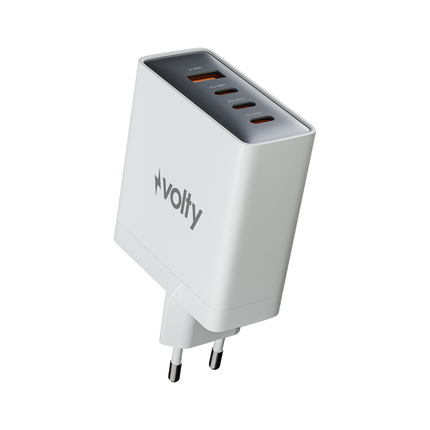 Volty Hızlı Şarj Adaptörü 100W GaN + Type-C Kablo 100W PD | 4 Port, iPhone & Samsung Uyumlu (Beyaz-V0102014)
