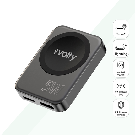 Volty Kablosuz Şarj Standı | 5W, Akıllı Saat Uyumlu, Taşınabilir Ultra Küçük, Manyetik, 28g (V0104001)