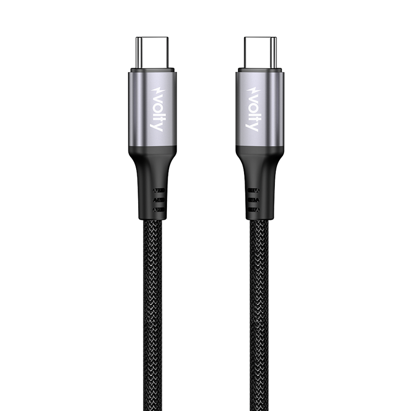 Volty Type C Hızlı Şarj Kablosu | Type-C to Type-C, 60W PD, 480Mbps, 1.2m, Dayanıklı Örgü (Siyah-V0201009)
