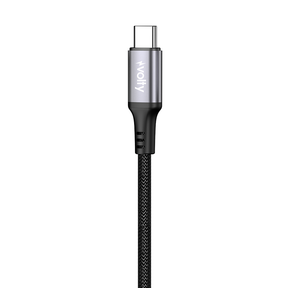 Volty Type C Hızlı Şarj Kablosu | Type-C to Type-C, 60W PD, 480Mbps, 1.2m, Dayanıklı Örgü (Siyah-V0201009)
