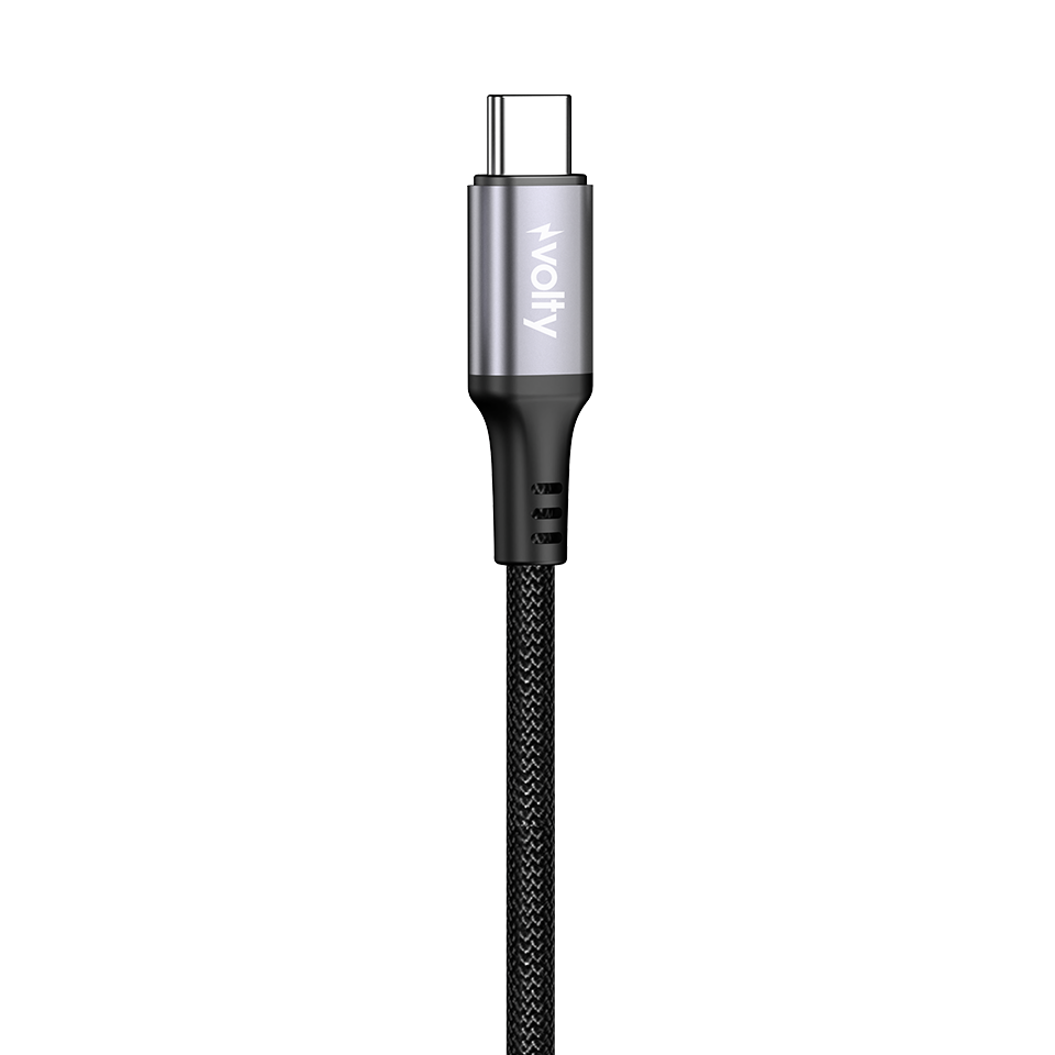 Volty Type C Hızlı Şarj Kablosu | Type-C to Type-C, 60W PD, 480Mbps, 1.2m, Dayanıklı Örgü (Siyah-V0201009)