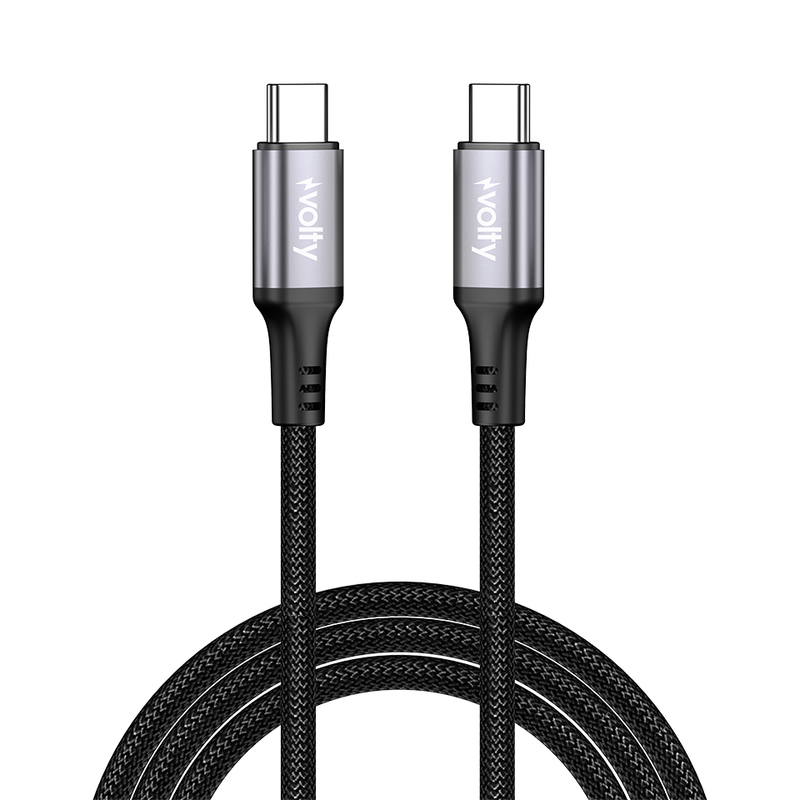 Volty Volty Type-C to Type-C Hızlı Şarj Kablosu | 60W PD, 480Mbps, 2m, Led Gösterge, Örgü (Siyah-V0201010)