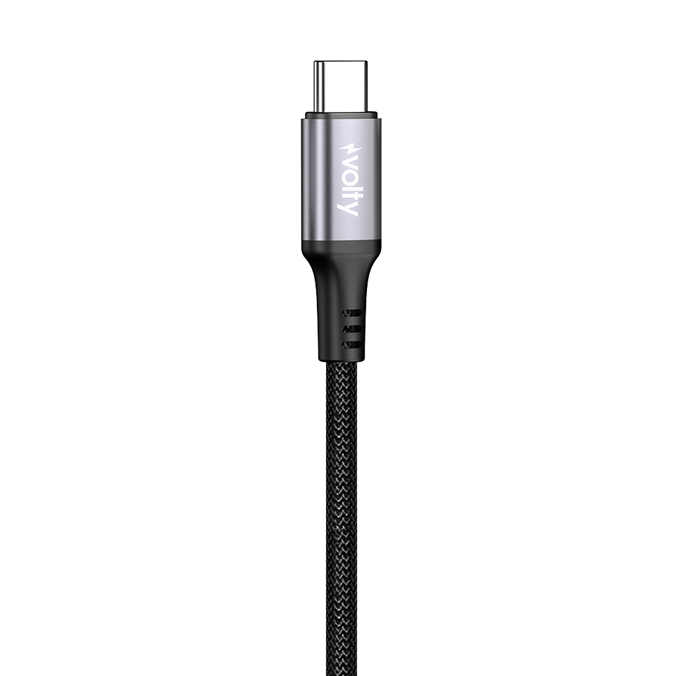 Volty Volty Type-C to Type-C Hızlı Şarj Kablosu | 60W PD, 480Mbps, 2m, Led Gösterge, Örgü (Siyah-V0201010)