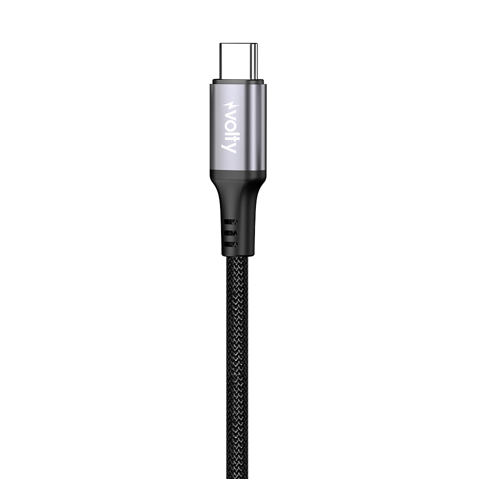 Volty Volty Type-C to Type-C Hızlı Şarj Kablosu | 60W PD, 480Mbps, 2m, Led Gösterge, Örgü (Siyah-V0201010)