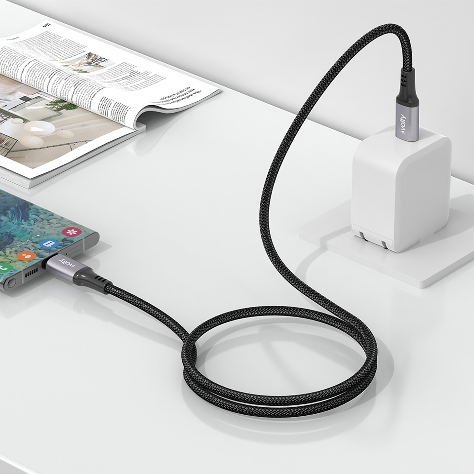 Volty Volty Type-C to Type-C Hızlı Şarj Kablosu | 60W PD, 480Mbps, 2m, Led Gösterge, Örgü (Siyah-V0201010)