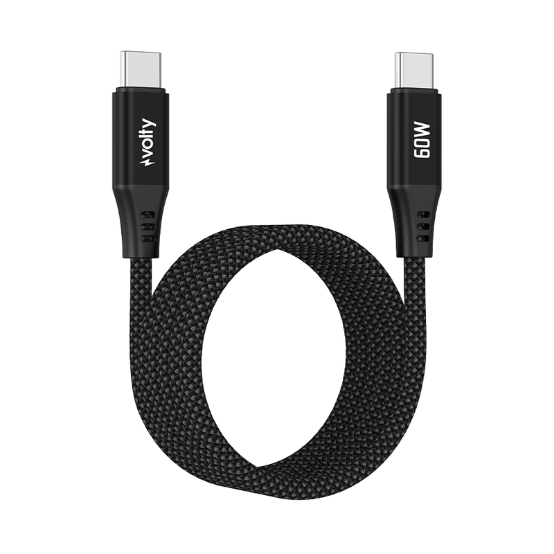 Volty Type-C to Type-C Hızlı Şarj Kablosu | 60W PD, 480Mbps, 1.2m, Manyetik Örgü (V0201013)