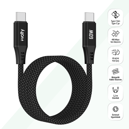 60W 1.2m USB-C Kablo