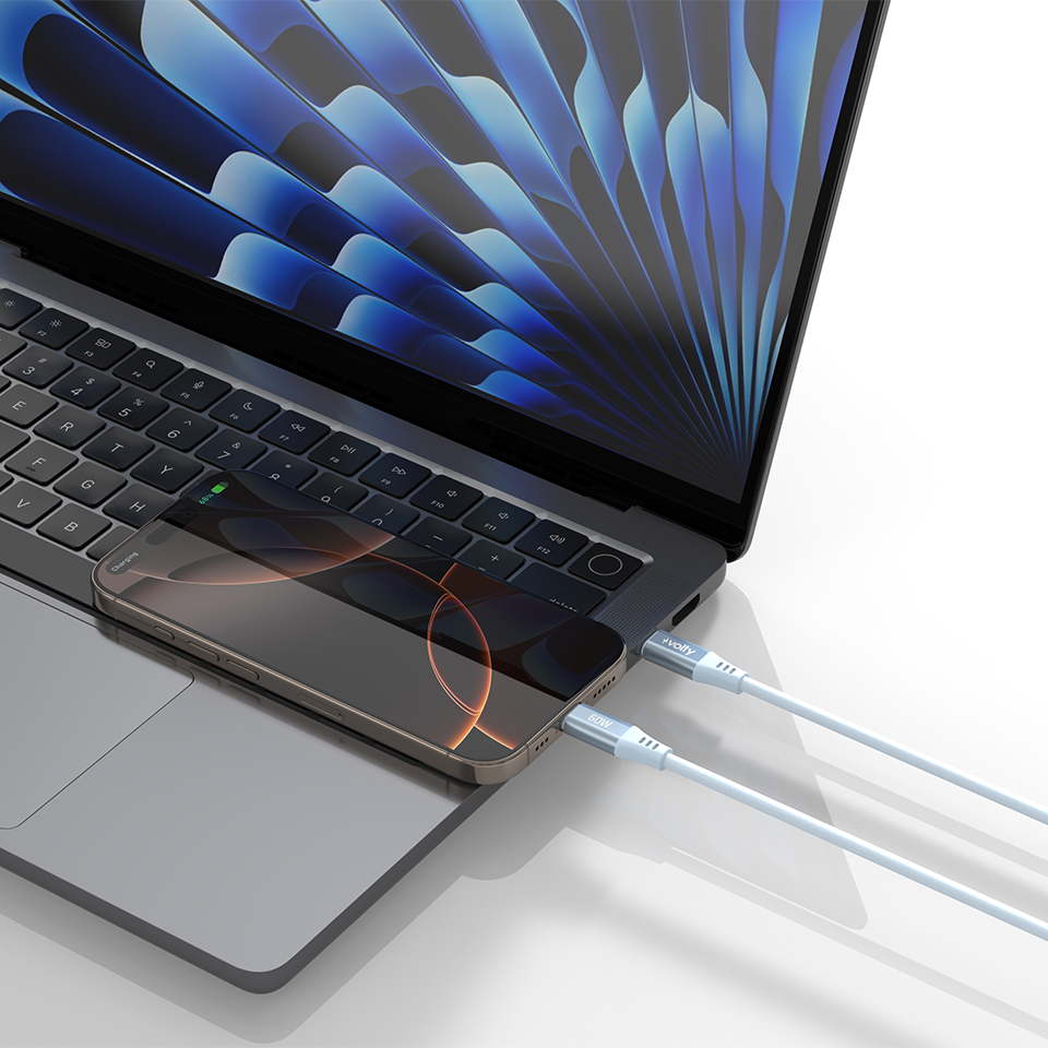 Volty Type-C to Type-C Hızlı Şarj Kablosu | 60W PD, Ultra Esnek Silikon, 480Mbps, 1.2m (Mavi-V0201016)