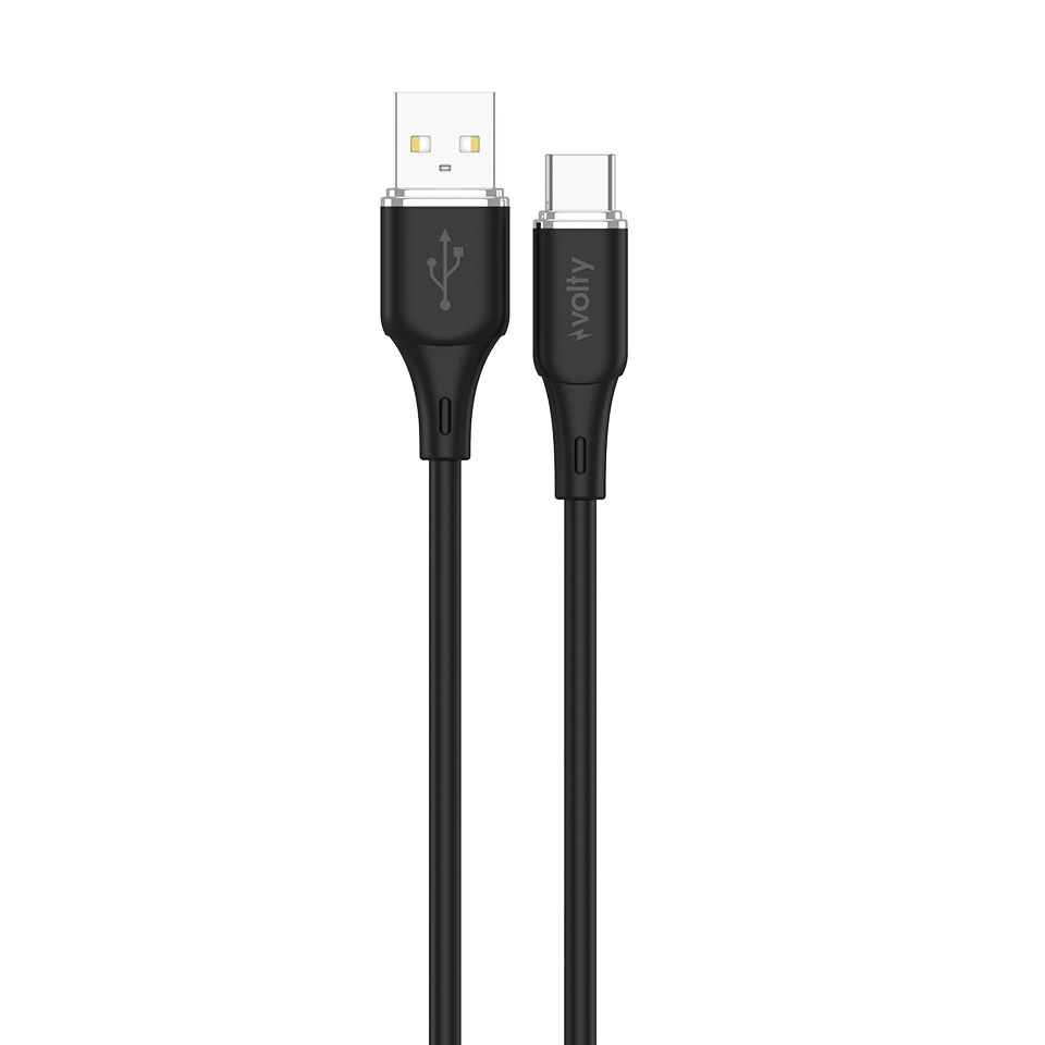 Volty USB-A to Type-C Hızlı Şarj Kablosu | 15W QC 3.0, 480Mbps, 1.2m, Data Kablosu (Siyah-V0203003)