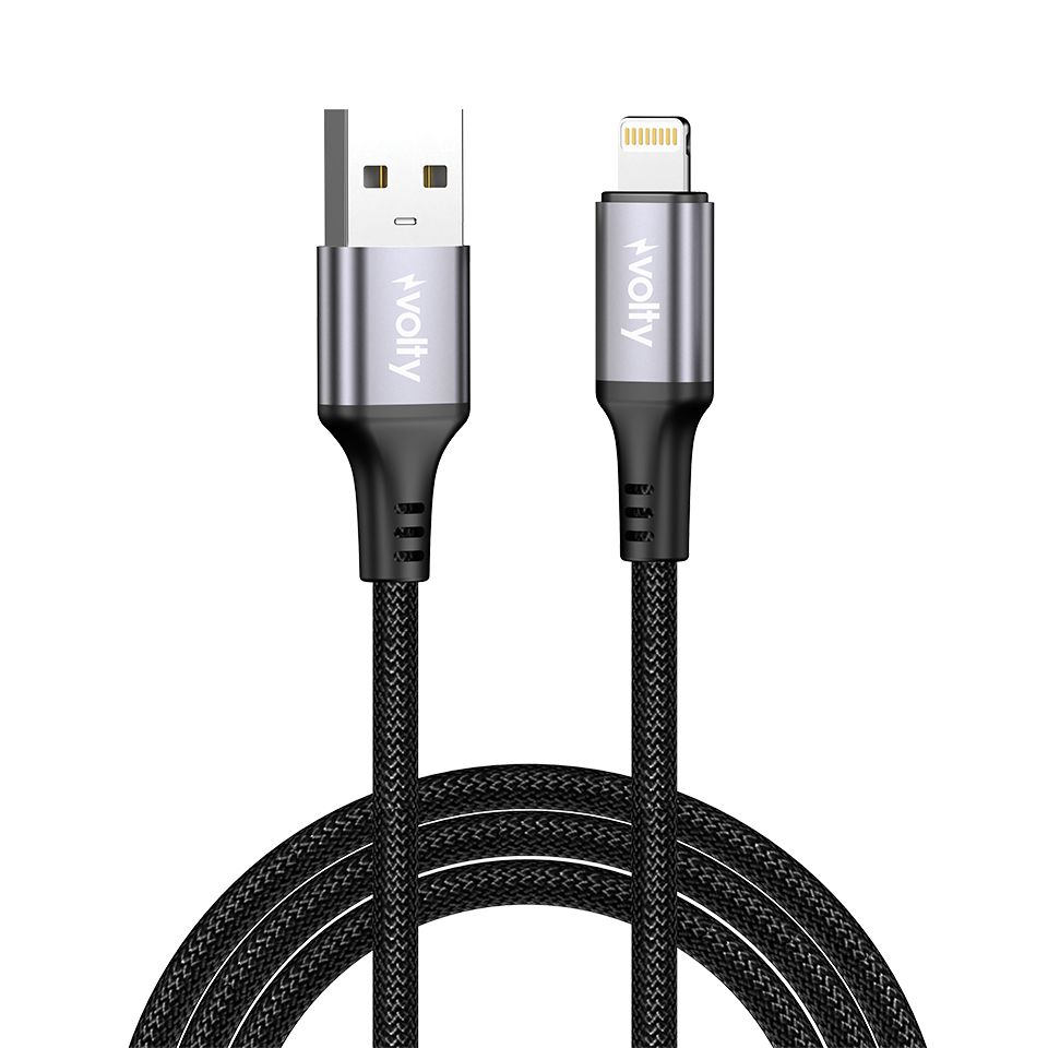 Volty USB-A to Lightning Hızlı Şarj Kablosu | 12W, 480 Mbps, 1.2m, iPhone iPad Uyumlu (Siyah-V0205001)