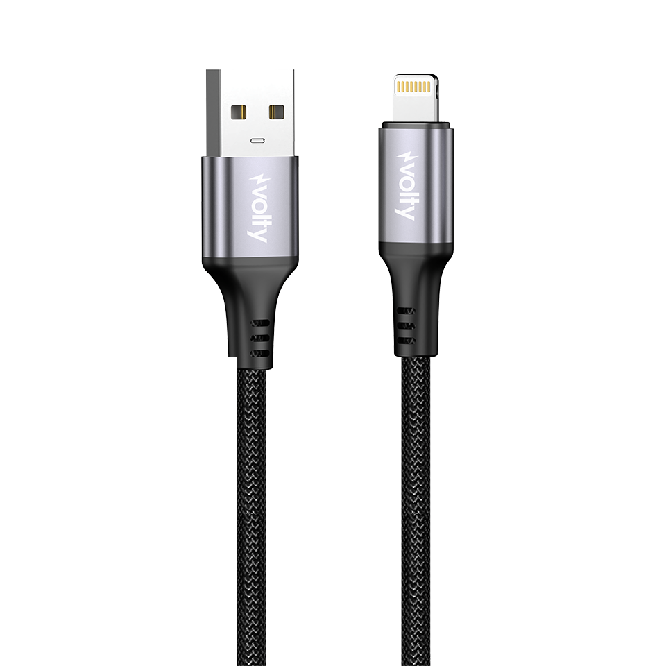 Volty USB-A to Lightning Hızlı Şarj Kablosu | 12W, 480 Mbps, 1.2m, iPhone iPad Uyumlu (Siyah-V0205001)