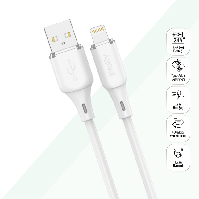12W 1.2m USB-A to Lightning Kablo