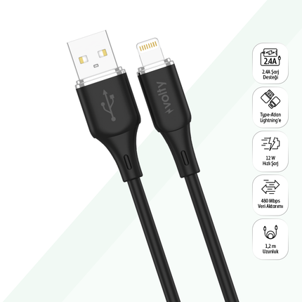 12W 1.2m USB-A to Lightning Kablo