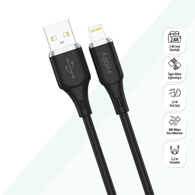 12W 1.2m USB-A to Lightning Kablo