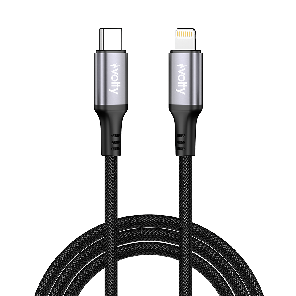 Volty USB-C to Lightning iPhone Şarj Kablosu | 30W PD Hızlı Şarj, 480Mbps, 1.2m, Örgü (V0207001)
