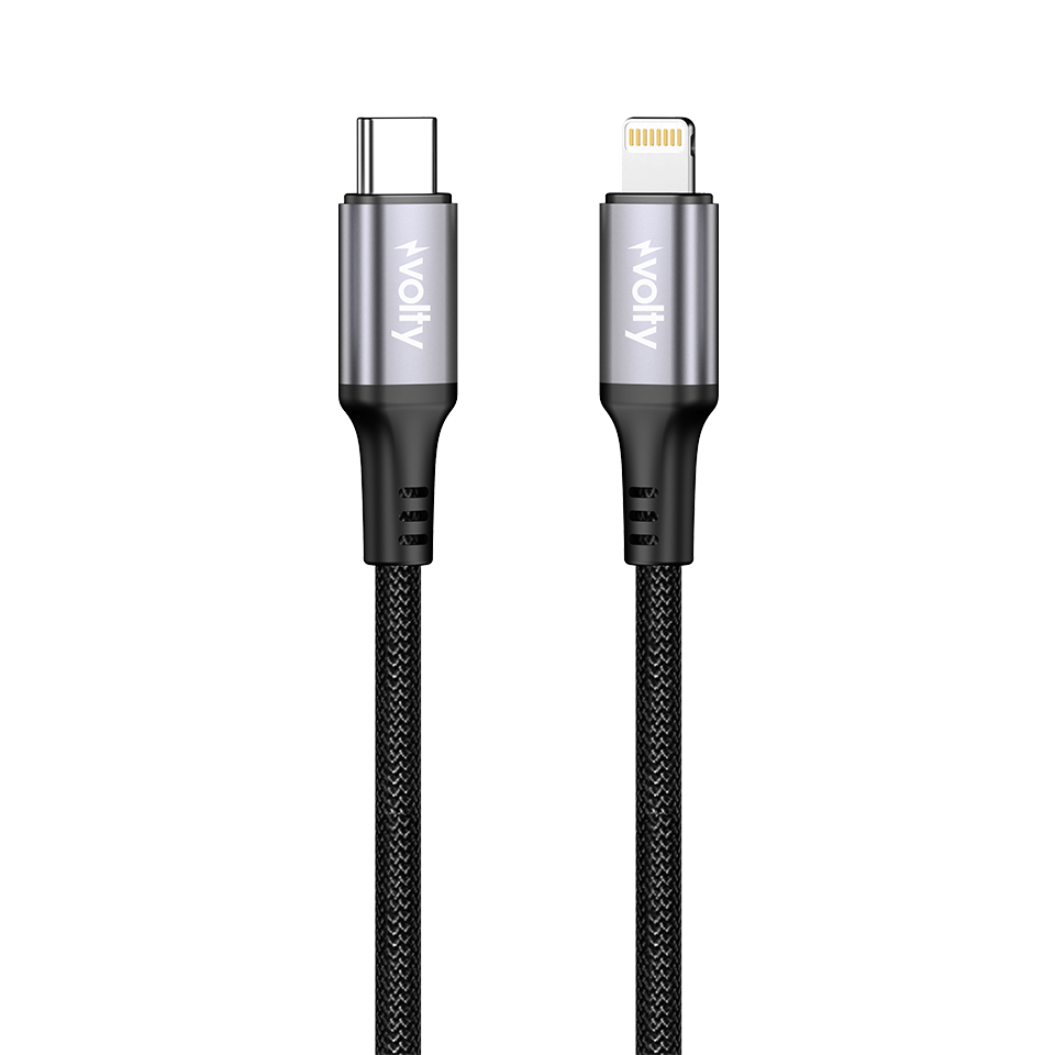 Volty USB-C to Lightning iPhone Şarj Kablosu | 30W PD Hızlı Şarj, 480Mbps, 1.2m, Örgü (V0207001)