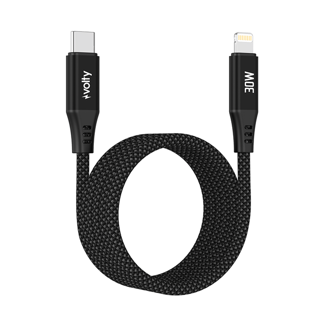 Volty Type-C to Lightning iPhone Şarj Kablosu | 30W PD Hızlı Şarj, 480Mbps, 1.2m, Manyetik Örgü (V0207004)