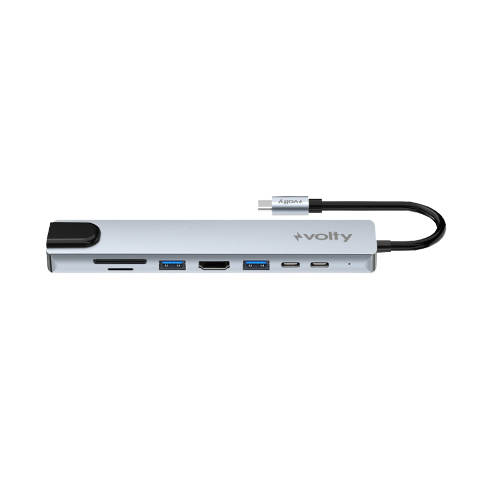 Volty Type-C Çoğaltıcı Hub 8 in 1 | 4K HDMI, 100W PD, Ethernet, SD/TF, USB 3.0 (V301001)
