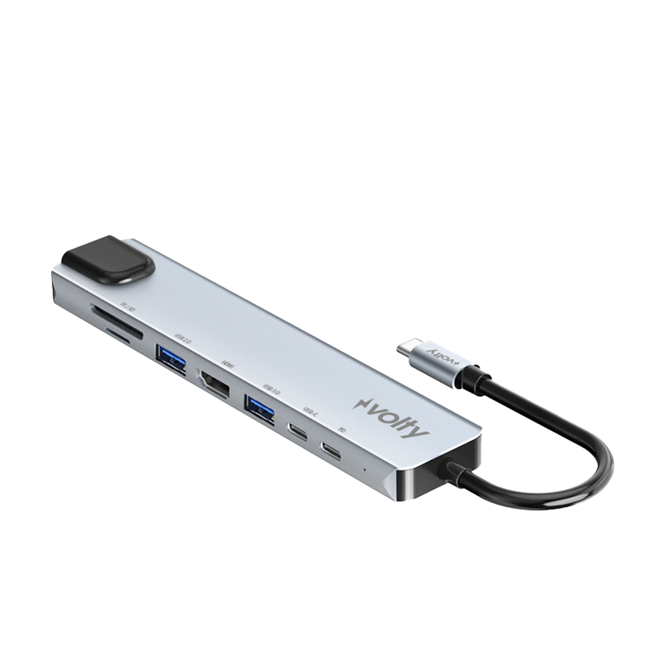 Volty Type-C Çoğaltıcı Hub 8 in 1 | 4K HDMI, 100W PD, Ethernet, SD/TF, USB 3.0 (V301001)