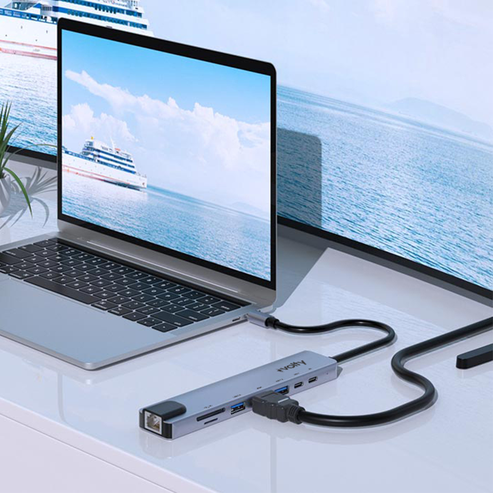 Volty Type-C Çoğaltıcı Hub 8 in 1 | 4K HDMI, 100W PD, Ethernet, SD/TF, USB 3.0 (V301001)