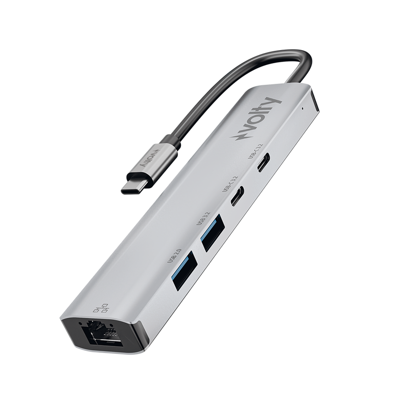 Volty Type-C Çoğaltıcı Hub 5 in 1 | 1000Mbps Ethernet, 4K HDMI, 10Gbps, 100W PD (V0301005)