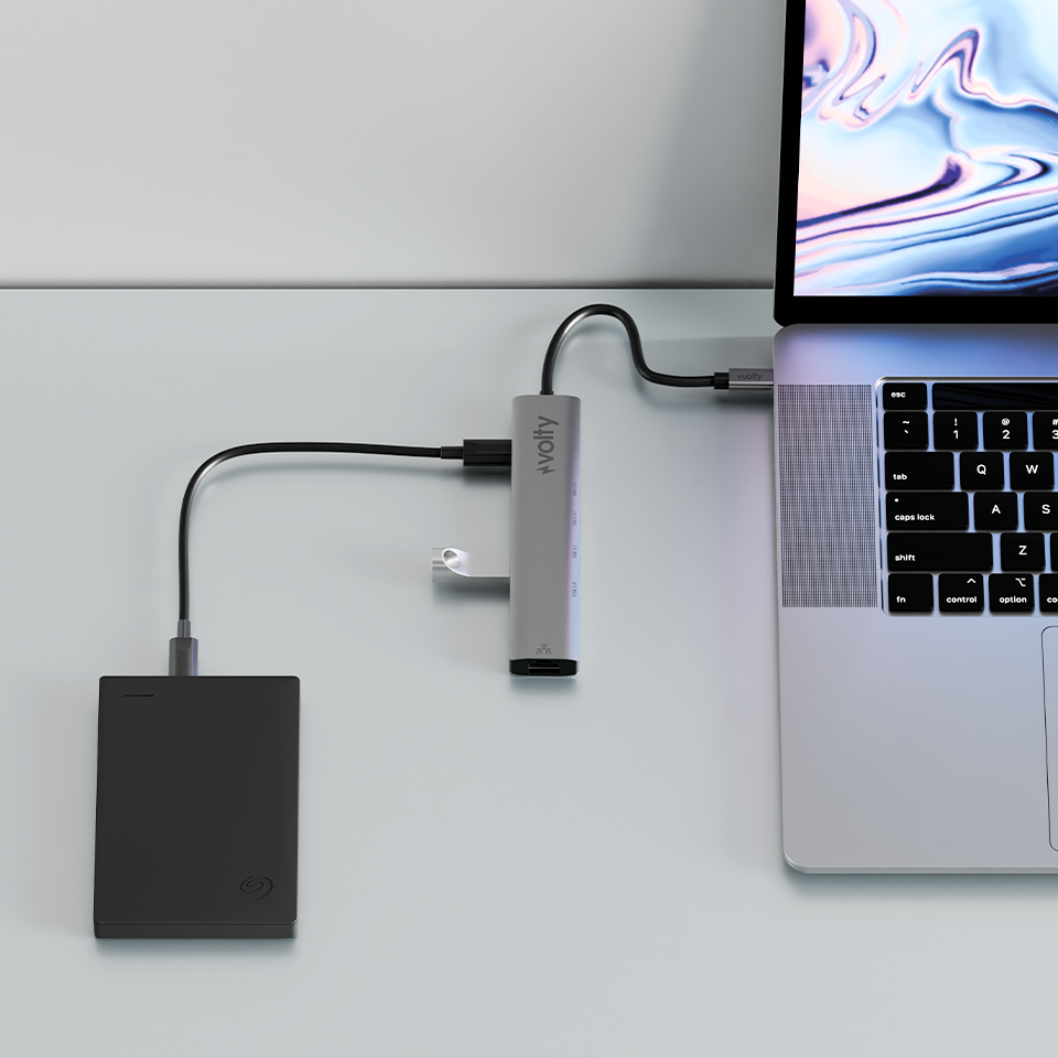 Volty Type-C Çoğaltıcı Hub 5 in 1 | 1000Mbps Ethernet, 4K HDMI, 10Gbps, 100W PD (V0301005)