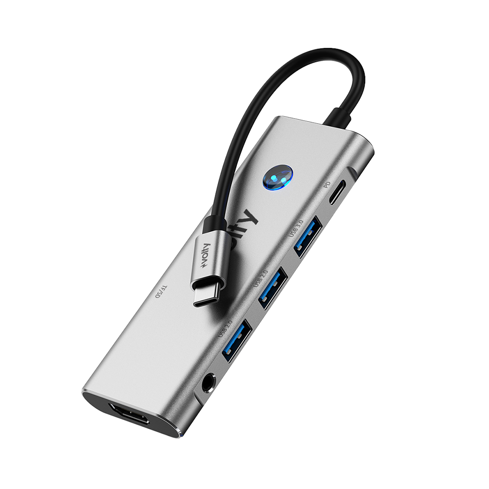 Volty Type-C to HDMI Çoğaltıcı Hub 6 in 1 | 4K 60Hz, 100W PD, Ses Portu, SD/TF (V0301006)