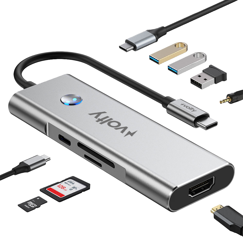 Volty Type-C to HDMI Çoğaltıcı Hub 6 in 1 | 4K 60Hz, 100W PD, Ses Portu, SD/TF (V0301006)