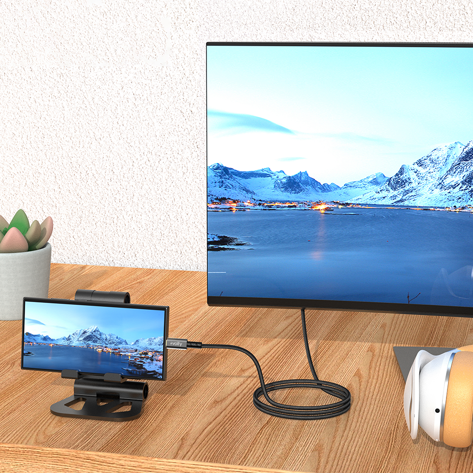 Volty Type-C to HDMI 4K 60Hz Görüntü Aktarıcı | 12Gbps, 1.8m, HDR, Örgü, Altın Uçlu (V0302003)