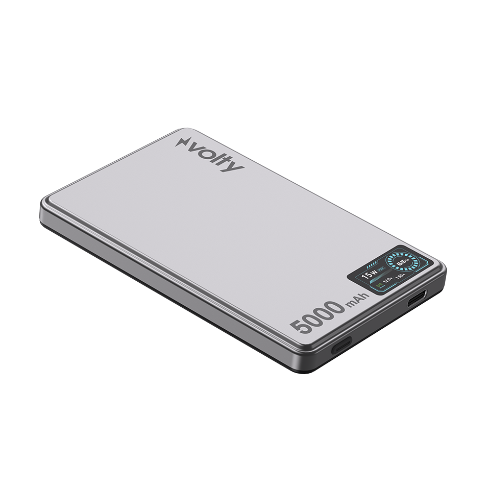Volty MagSafe Powerbank 5000 mAh | 15W Kablosuz, 20W PD Hızlı Şarj, Dijital Ekran, 115g (V0601001)